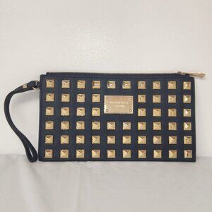 MICHAEL KORS Navy Blue Pyramid Studded Leather Clutch/Wristlet